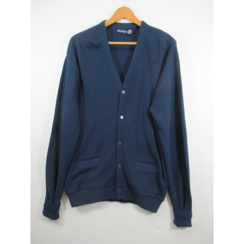 Vintage Par Four Grandpa Cardigan Sweater Men XLT Blue V-neck Acrylic Pockets